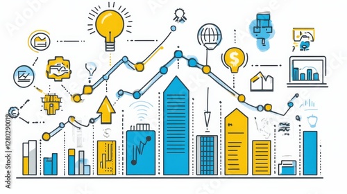 Infographic illustration showcasing business growth strategy and financial success in a stylized and modern visual language