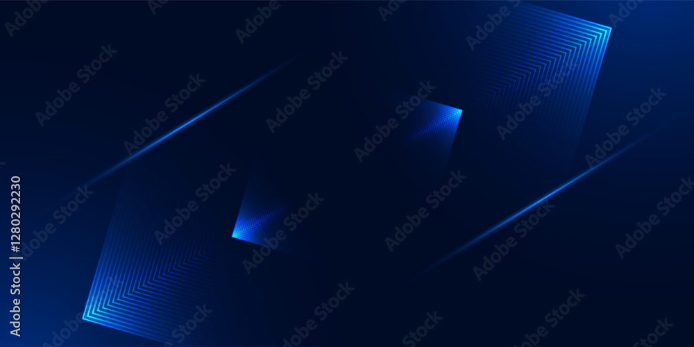 Obraz premium Dark blue abstract background. Glowing triangle geometric lines overlapping. Modern shiny blue lines pattern. Futuristic technology concept.