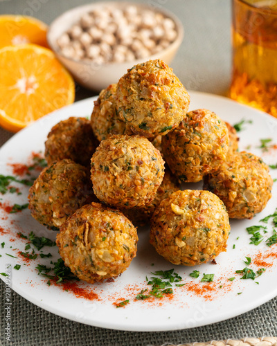 Delicious chickpea falafel balls with a traditional vegan Arabic recipe.