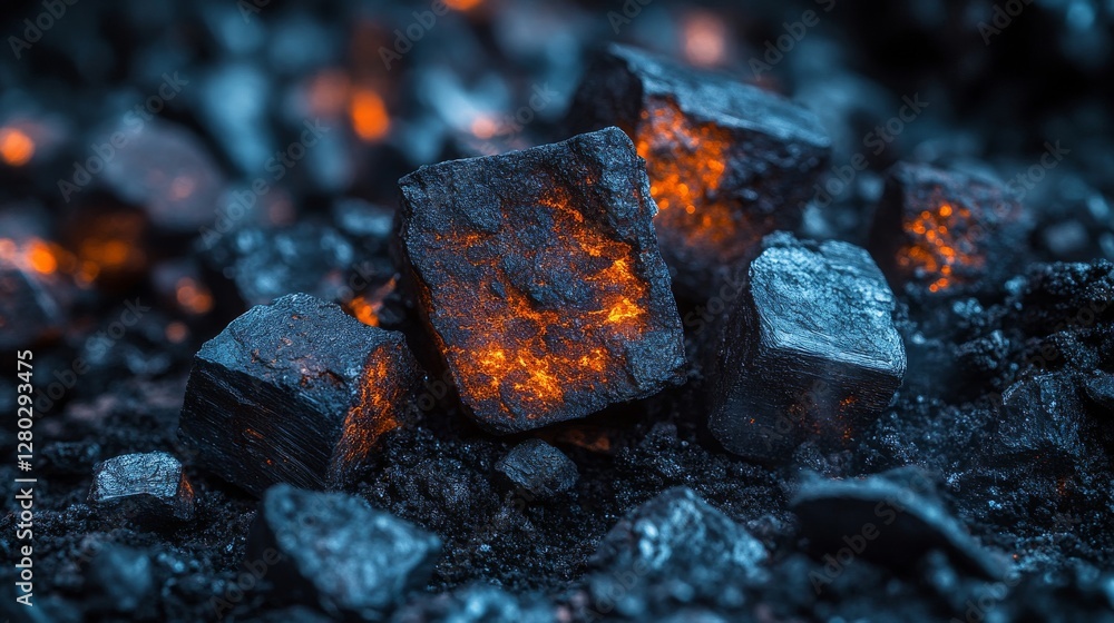 Burning coal ignition process industrial setting photo dark environment close-up view Burning coal ignition process industrial setting photo dark environment close-up view