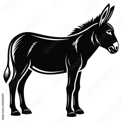 Black and White Donkey Vector Illustration: Detailed Animal Graphic, Farm Animal Clip Art, Livestock Image, Equine Art, Donkey Drawing