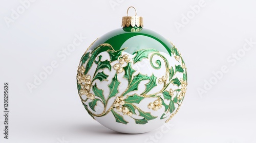 Decorative green and white christmas ornament holiday season home decor studio setting close-up view festive spirit