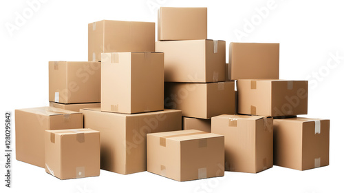 Pile of cardboard boxes isolated on white background