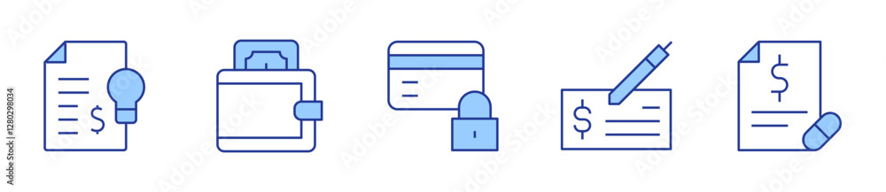 credit card, invoice, payment check, receipt, wallet. Payment Icon vector illustration. Line Duotone style. Editable stroke credit card, invoice, payment check, receipt, wallet. Payment Icon vector illustration. Line Duotone style. Editable stroke
