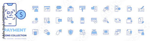 Payment icons collection. Line Duotone style, editable stroke. bill, cash register, credit card, deadline, deposit, digital wallet, income, insert coin, sell