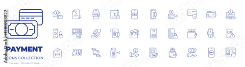 Payment icons collection. Thin Line icons, editable stroke. credit card, credit card payment, deadline, deposit, edc, ewallet, invoice, money, paid, password
