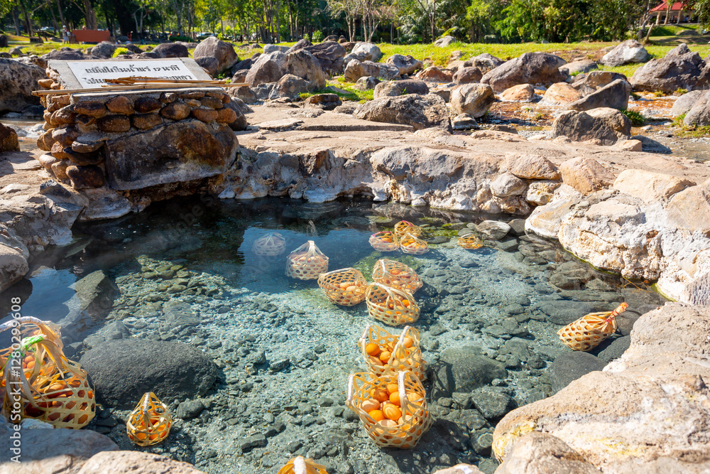 Naklejka premium Chae Son National Park hot springs in Thailand 