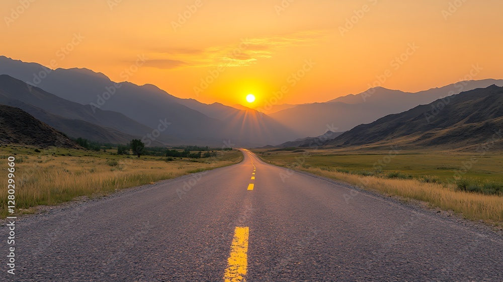 Naklejka premium A picturesque road trip in the Northern Hemisphere captured under bright, eternal sunlight.