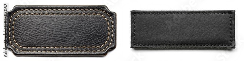 A black patch of leather with a white border. The patch is rectangular in shape