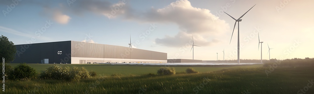 Fototapeta premium Image of a large renewable energy-powered manufacturing plant showcasing modern industrial design.