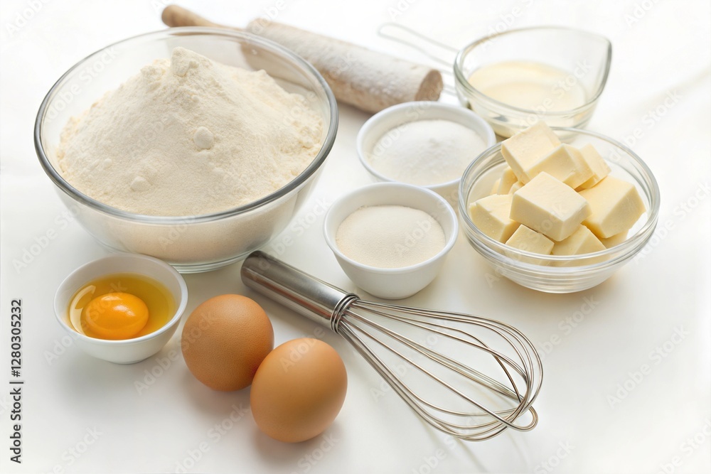 Baking Ingredients Arranged for Pastry Preparation Baking Ingredients Arranged for Pastry Preparation