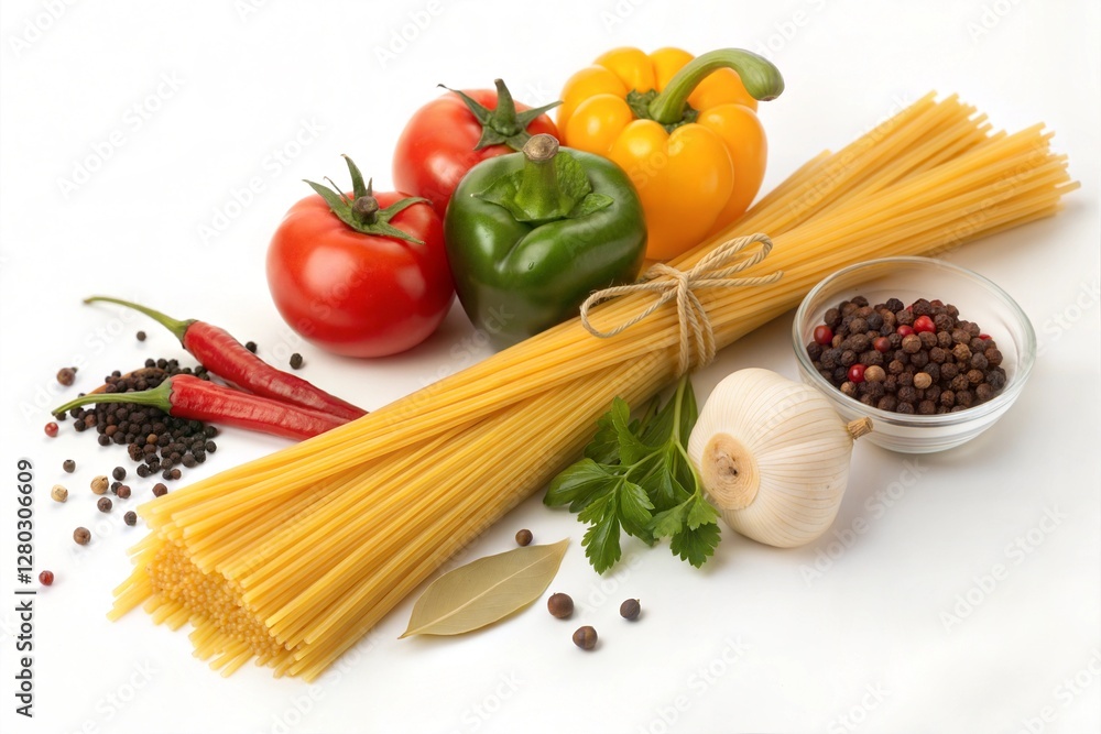 Fresh Pasta with Colorful Vegetables and Spices Fresh Pasta with Colorful Vegetables and Spices