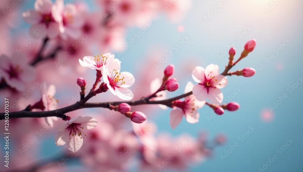 Delicate blossoms sway gently in spring breeze, light, natural Delicate blossoms sway gently in spring breeze, light, natural