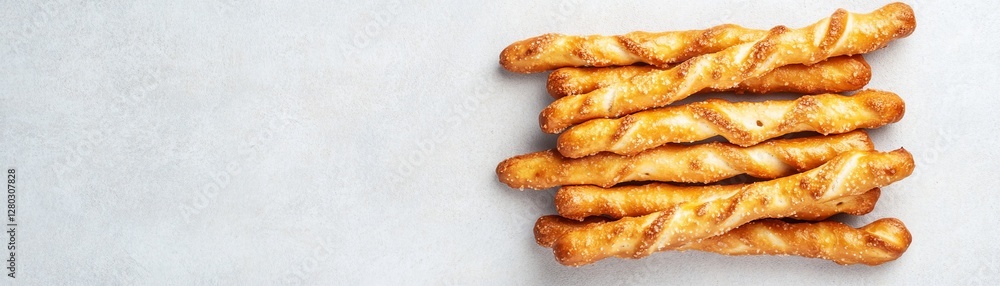 Freshly Baked Twisted Bread Sticks on a Light Background Freshly Baked Twisted Bread Sticks on a Light Background