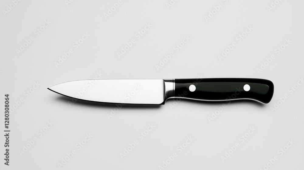 Paring knife, black handle, white background, kitchen utensil, food preparation Paring knife, black handle, white background, kitchen utensil, food preparation
