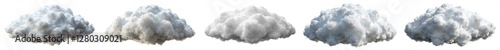 Five different types of clouds, each with a different color and texture. The clouds are white and fluffy, and they vary in size and shape