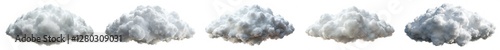 Five different types of clouds, each with a different color and texture. The clouds are all white and fluffy, and they vary in size and shape