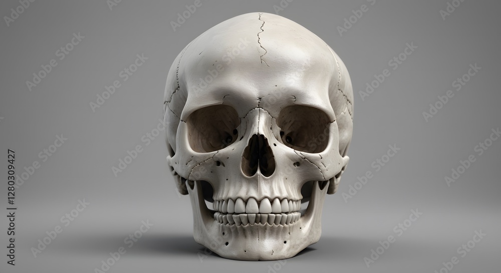 Obraz premium Anatomical Skull Model Front View Study Gray Background Simple Isolated