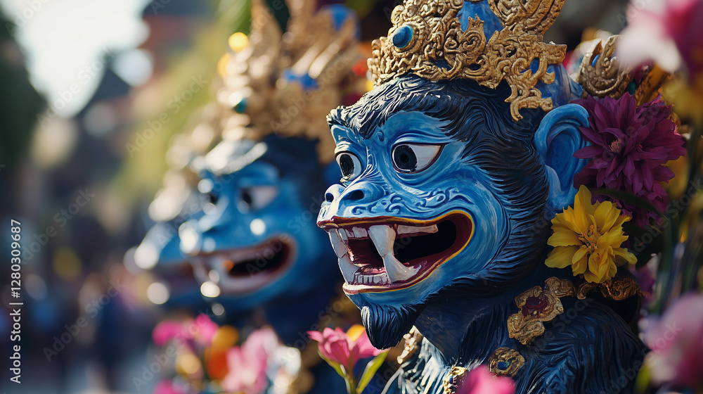 Fototapeta premium Nyepi Day Festival in Bali - Ogoh-Ogoh Monkey Statue Parade as Part of the Traditional Hindu New Year Ceremony