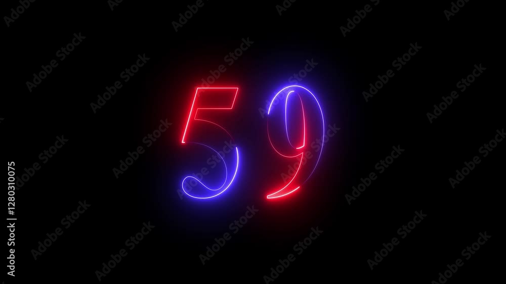 Neon number 59 on black background 4K animation. Neon dial number 59 glowing animation. 4K neon number Fifty-nine Neon number 59 on black background 4K animation. Neon dial number 59 glowing animation. 4K neon number Fifty-nine