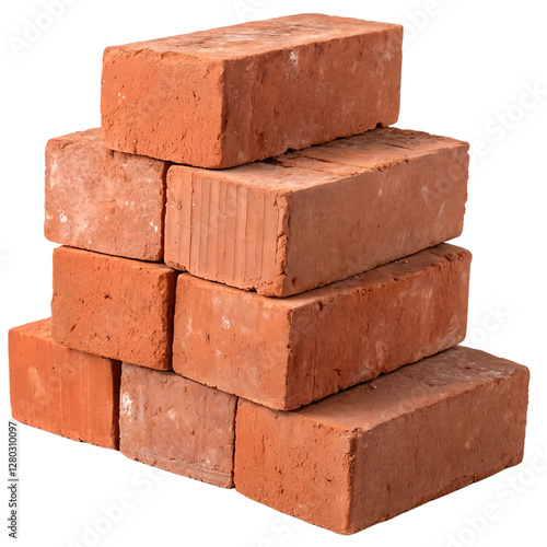 A stack of red bricks isolated on a transparent background