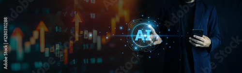 Obraz na płótnie Businessman using AI technology to drive business growth through data analysis, automation, and strategic decision-making for higher profitability w salonie
