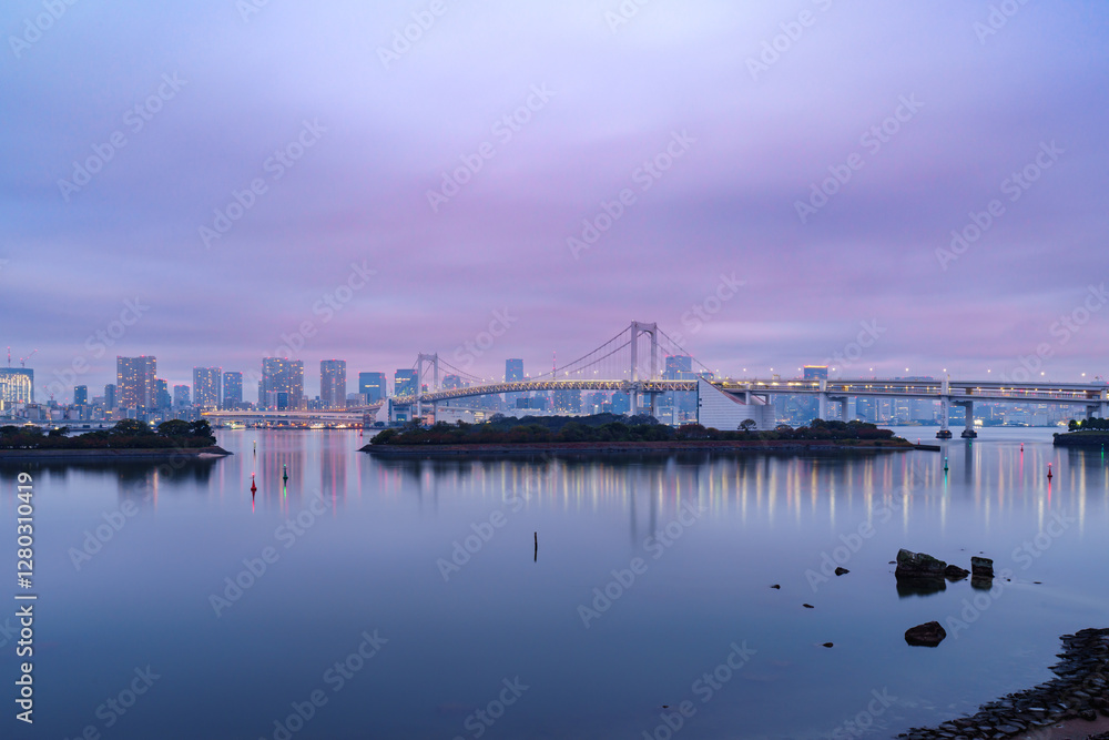 Fototapeta premium Tokyo skyline with Rainbow Bridge and Tokyo Tower