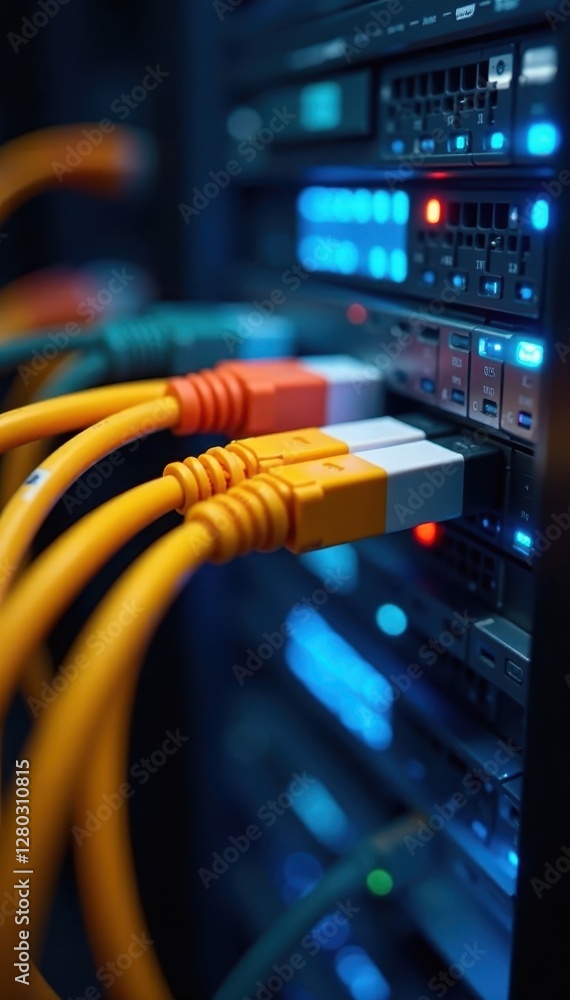 Close-up of fiber optic cables connected to server , bandwidth, optical fiber, technology Close-up of fiber optic cables connected to server , bandwidth, optical fiber, technology
