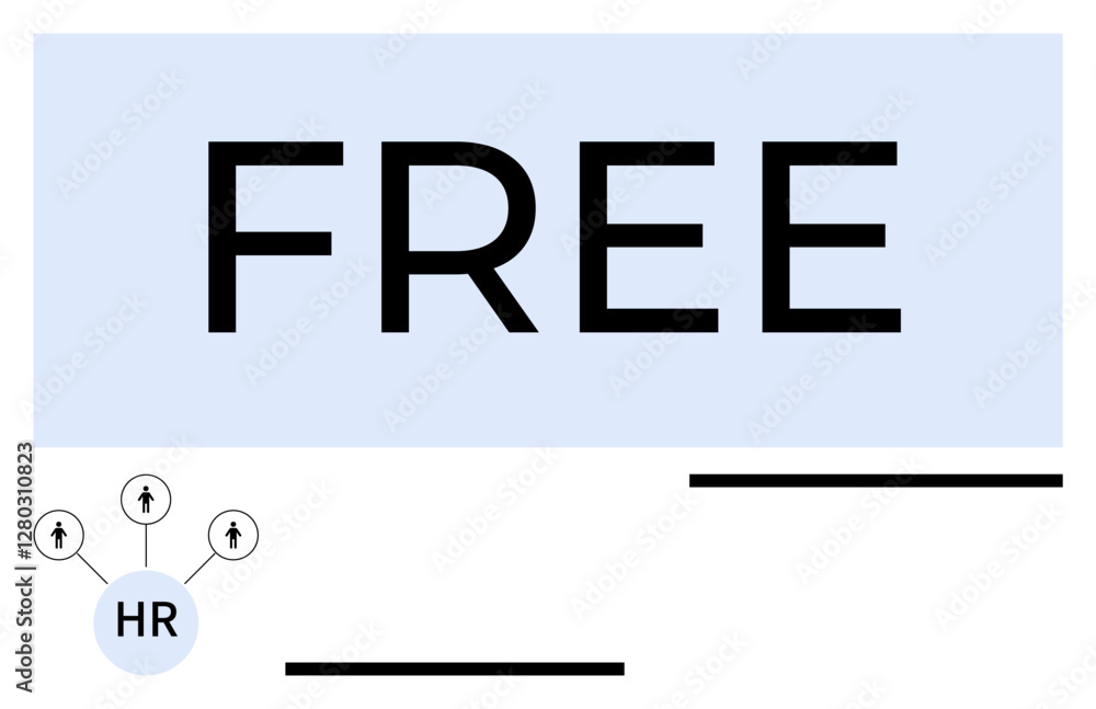 Bold FREE text paired with HR diagram of interconnected nodes and icons for people. Ideal for HR concepts, networking, business, recruitment, resources, collaboration, abstract line flat metaphor Bold FREE text paired with HR diagram of interconnected nodes and icons for people. Ideal for HR concepts, networking, business, recruitment, resources, collaboration, abstract line flat metaphor