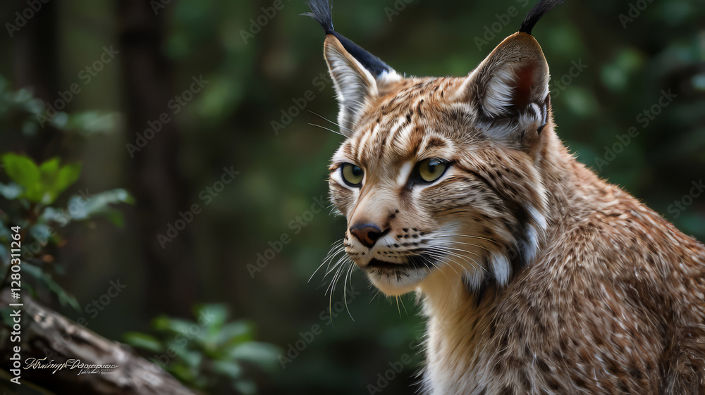 Fototapeta premium Close-Up Portrait of a Eurasian Lynx in a Forest Setting