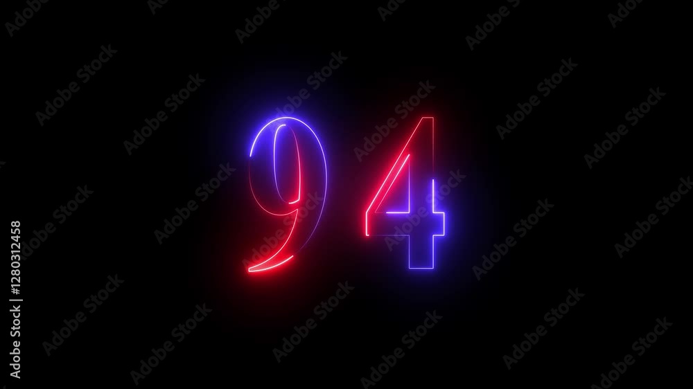 Neon number 94 on black background 4K animation. Neon dial number 94 glowing animation. 4K neon number ninety-four Neon number 94 on black background 4K animation. Neon dial number 94 glowing animation. 4K neon number ninety-four