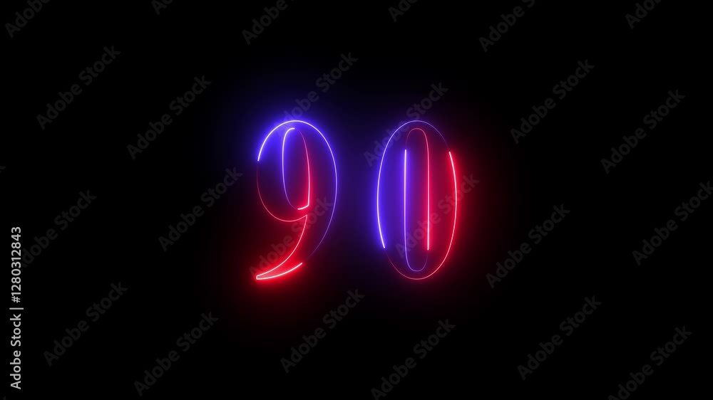 Neon number 90 on black background 4K animation. Neon dial number 90 glowing animation. 4K neon number ninety Neon number 90 on black background 4K animation. Neon dial number 90 glowing animation. 4K neon number ninety