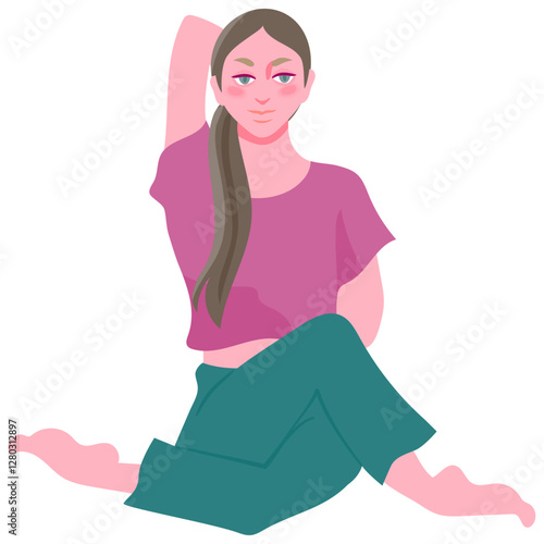 ヨガの牛の顔のポーズをする女性のベクターイラストレーション