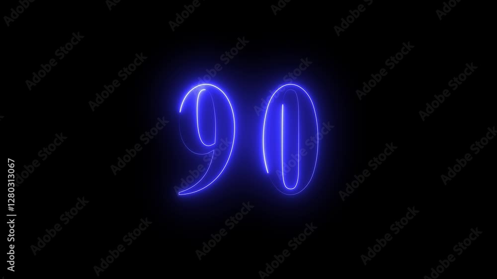 Neon number 90 on black background 4K animation. Neon dial number 90 glowing animation. 4K neon number ninety Neon number 90 on black background 4K animation. Neon dial number 90 glowing animation. 4K neon number ninety