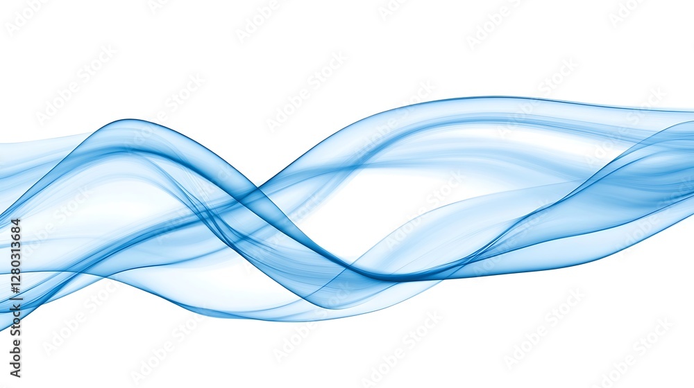 Abstract Blue Waves Flowing Smoothly Across White Background Abstract Blue Waves Flowing Smoothly Across White Background