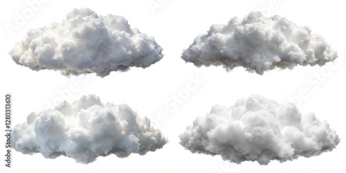 Four clouds in the sky, each with a different shape and size. The clouds are white and fluffy, creating a peaceful and serene atmosphere
