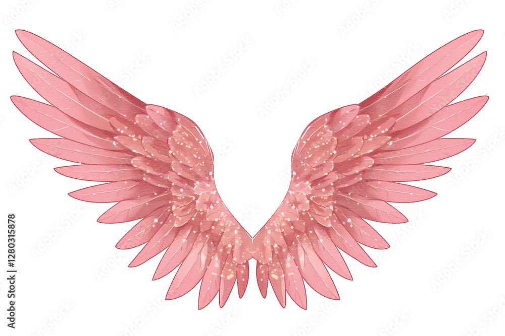 Fototapeta premium Pink angel wings with sparkly glitter effect, isolated on transparent background