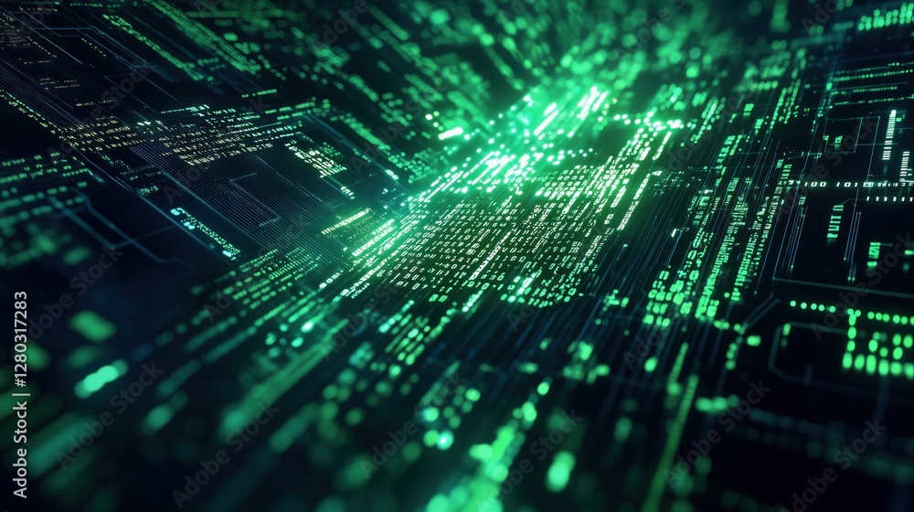 Neon Green Data Stream in Digital Abstract Background Design Neon Green Data Stream in Digital Abstract Background Design