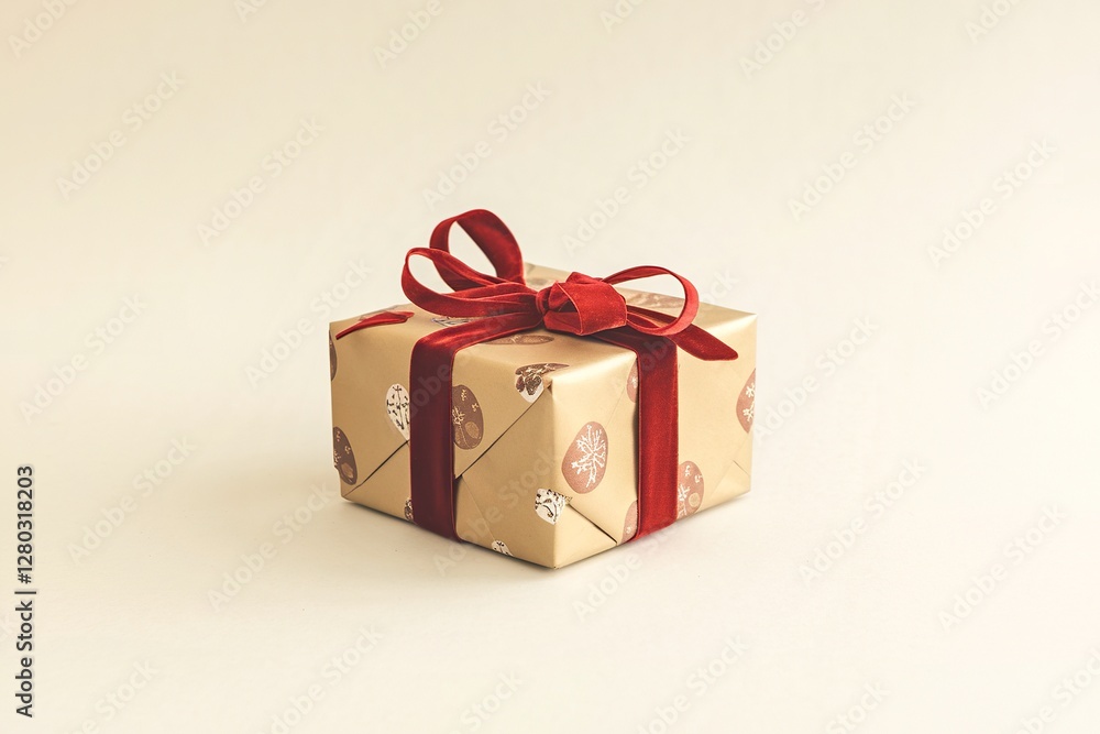 Obraz premium Present in beige packaging isolated on white background