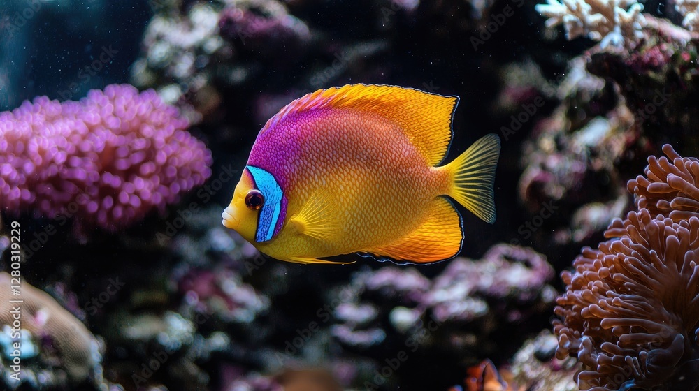 Fototapeta premium Vibrant angelfish in aquarium coral reef