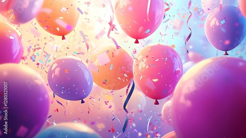 Festive balloons with confetti, celebratory, joyful, vibrant colors, perfect for a birthday background or celebration theme