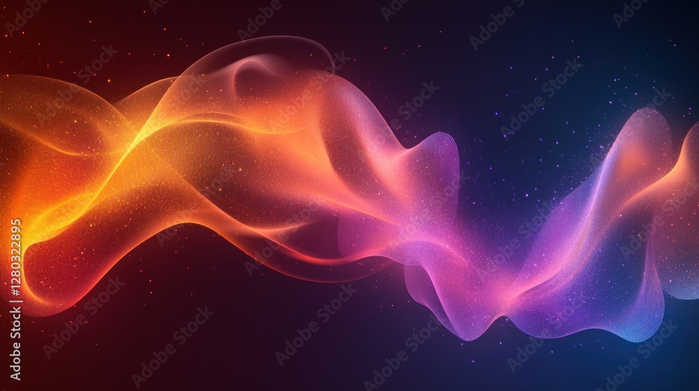 Fototapeta premium Abstract colorful wave with glowing particles.