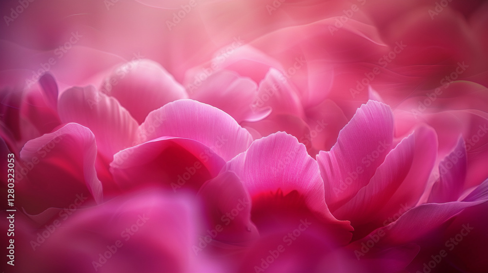 Fototapeta premium Vibrant pink peony petals in a soft dreamy blur