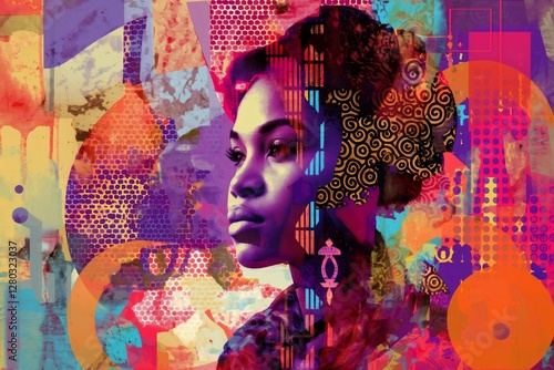This digital art collage celebrates inspiring women with vibrant colors and abstract patterns, commemorating International Women's Day and promoting women's rights