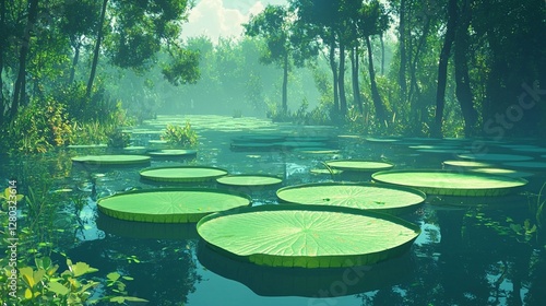 Serene Green Lily Pad Pond