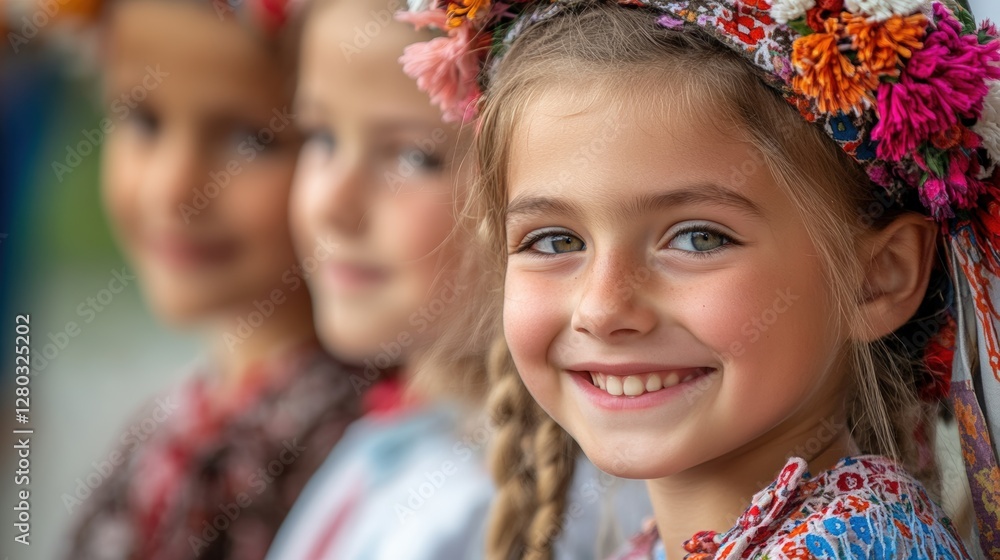 Fototapeta premium Joyful childhood moments in traditional attire