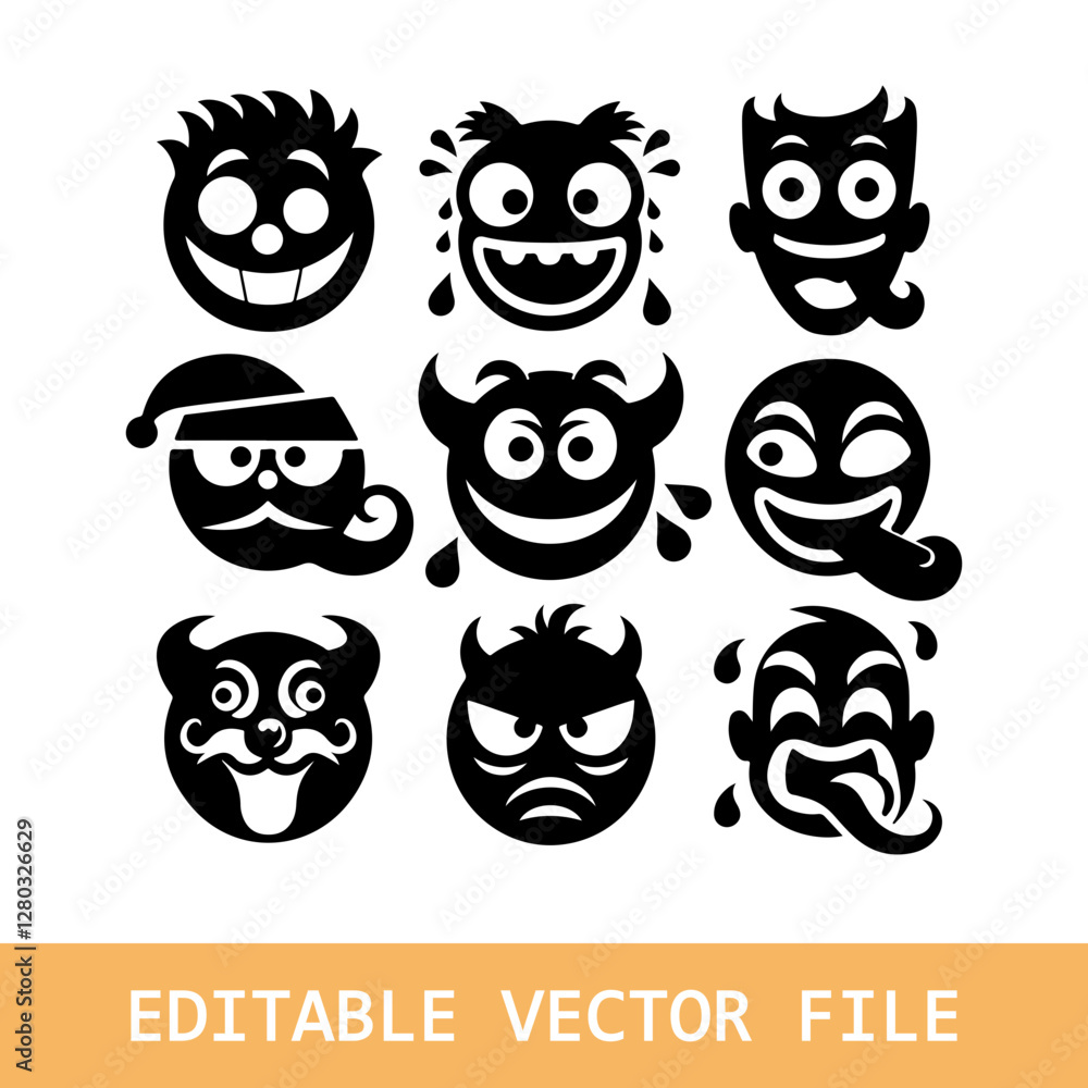Obraz premium Male moustache, beard and haircut. Vintage moustaches silhouettes, man hairstyle and guy face portrait vector silhouette icons set