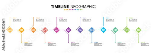 Rhombus timeline infographic presentation template 12 options. 12 month or 1 year calendar infographic template