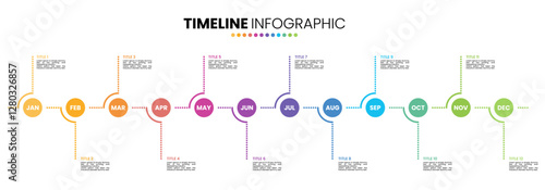 Circle timeline infographic presentation template 12 options. 12 month or 1 year infographic template