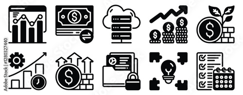 Business Analytics Icon Set Insightful Solid Style Collection for Data and Strategy.